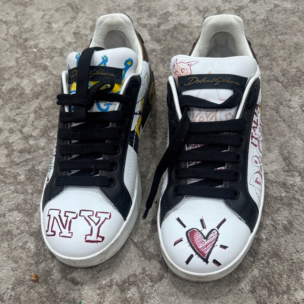 Dolce & Gabbana Black and White Graphic Sneakers